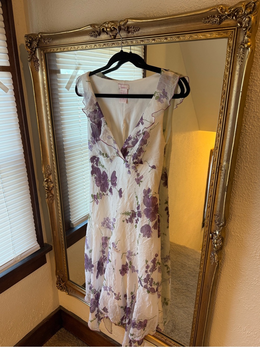 White Dress with Purple Floral Design Y2K